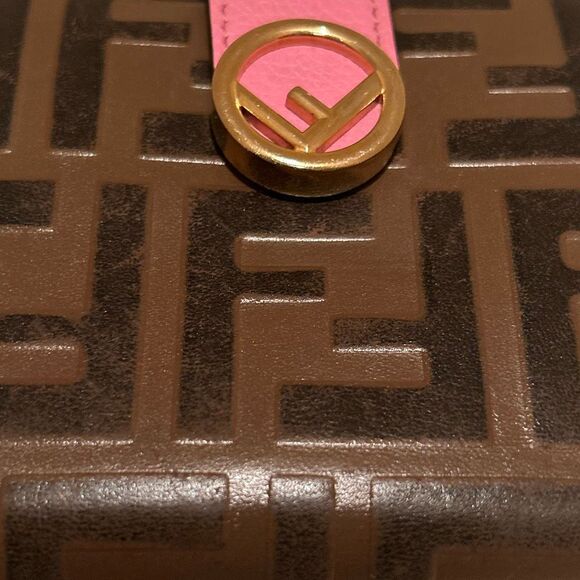Fendi Zucca FF Logo Small Wallet Brown Pink Leather Preppy Y2K Iconic Style - Picture 14 of 16
